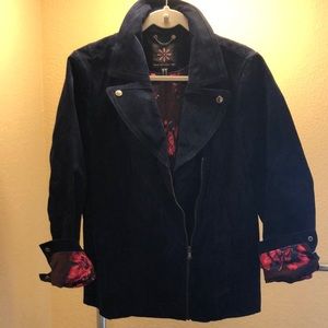 Isaac Mizrahi Live! Navy Suede Moto Biker Jacket